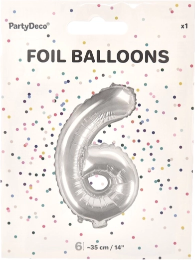 Palloncino in foil numero 6 argento 35 cm