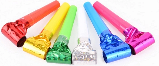 Fischietti da festa olografici multicolore (6 pz)