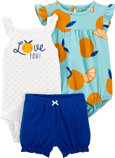 Carter’s set 3 pezzi: body con spalline, body a maniche corte e shorts blue orange per bambina 6 m – NB/taglia 56