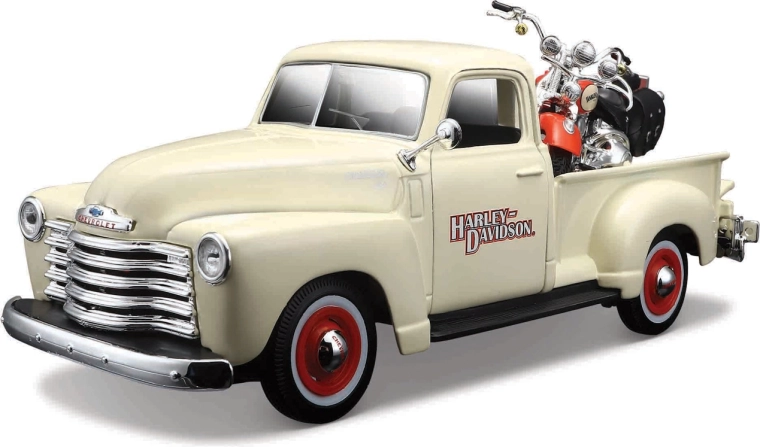 Maisto Harley-Davidson Custom – 1950 Chevrolet 3100 Pickup e 2001 FLSTS Heritage Springer 1:24
