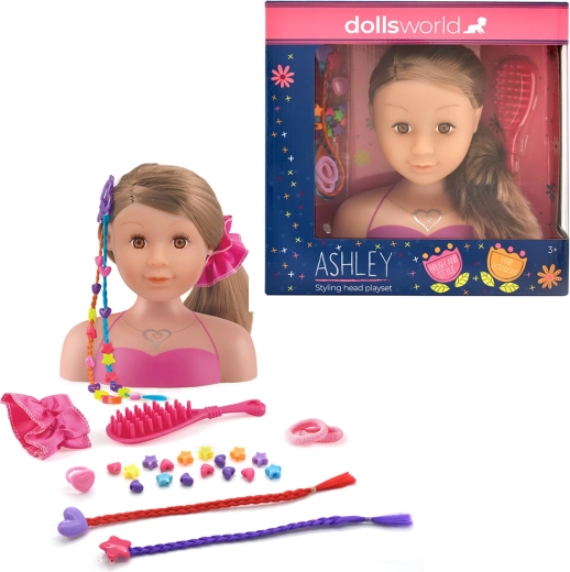 Dolls World testa da pettinare Ashley bruna 21 cm