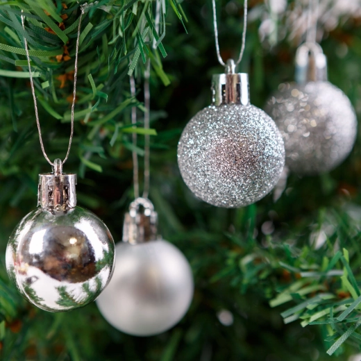 Set di decorazioni natalizie argentate per l'albero, 12 pezzi