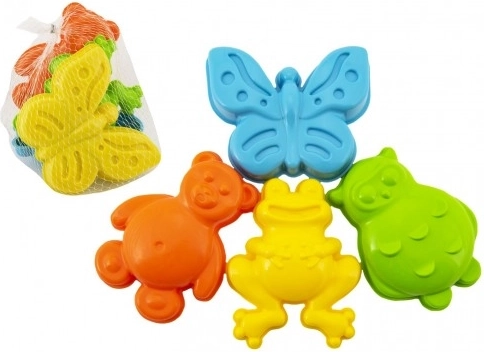 formine di plastica per sabbia con animaletti, set da 4 pezzi in rete