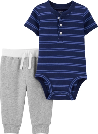 Set Carter's da 2 pezzi per maschietti – body a maniche corte e pantaloni della tuta Blue Stripes – 3m
