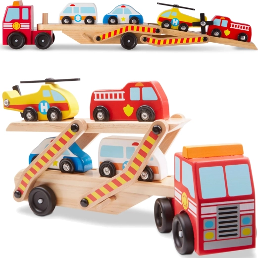 Melissa & Doug trasportatore in legno per veicoli di soccorso con automobiline (6 pezzi)