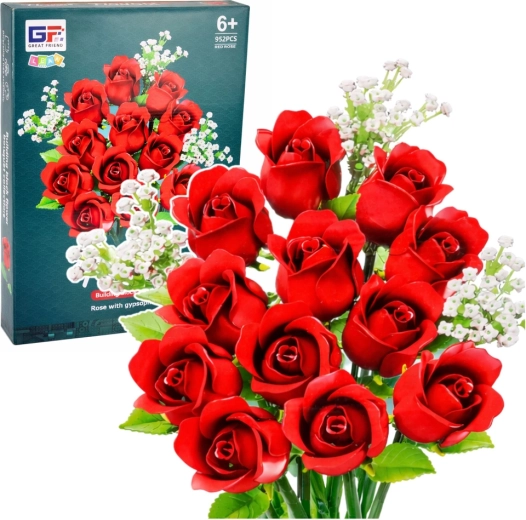 Set di costruzione bouquet floreale rose rosse e gypsophila, 952 pezzi