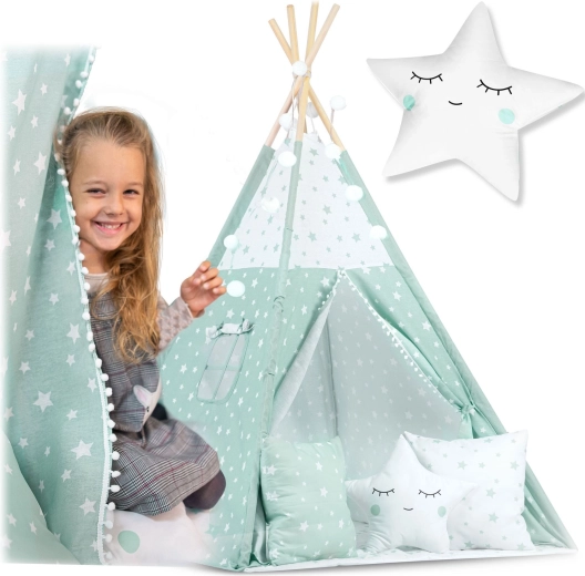 Teepee per bambini con lucine – menta con stelline