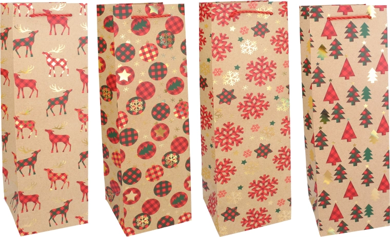 Borsa regalo natalizia per bottiglia M 11 × 38 × 11 cm - 1 pezzo