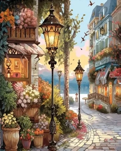 NORIMPEX Dipinto con numeri Fioraio sotto le lampade 40 × 50 cm