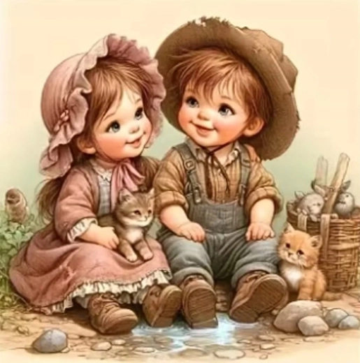 Norimpex pittura diamantata bambini di campagna con gattini 30 × 40 cm