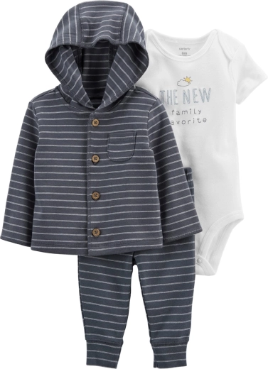 CARTER'S set da 3 pezzi composto da felpa, pantaloni tuta e body a manica corta per bambino Grey stripes – Taglia 56