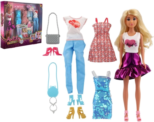 Bambola Anlily 28 cm con abiti e accessori moda in scatola