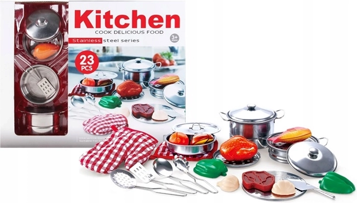 Set di pentole in metallo e accessori da cucina per bambini (23 pz)