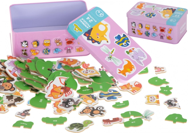 Puzzle educativo in legno con animali nella scatola