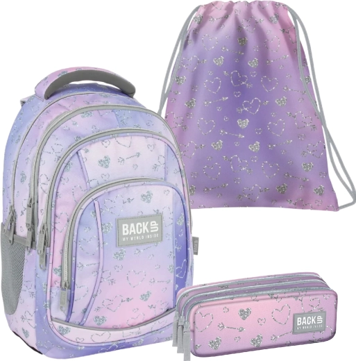 Set scolastico BackUP Twinkle 3 in 1 (zaino, astuccio etui, sacca per scarpe da ginnastica)