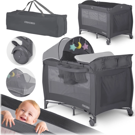 Lettino da viaggio con materasso e borsa 125 × 65 × 78 cm antracite