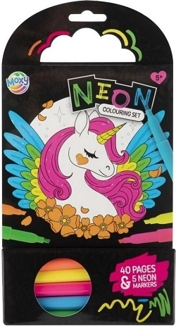 Album da colorare neon con unicorno 15 × 15 cm (40 pagine) + 5 pennarelli neon