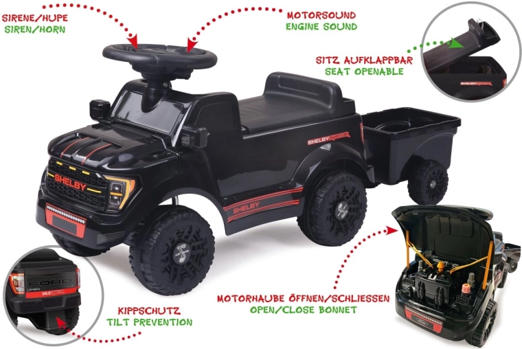 Quadriciclo Shelby Ford F-150 Raptor con rimorchio nero