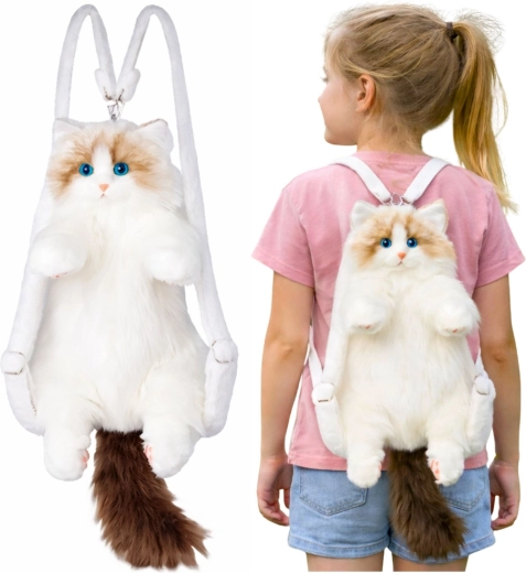 Zaino peluche gatto, bianco, 50 cm