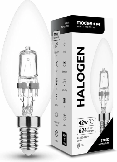 Lampadina alogena Modee Candle C35 42 W E14, 624 lm, bianco caldo