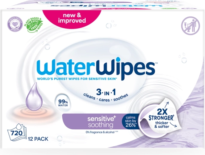 WaterWipes Soothing Clean salviette umidificate 3 in 1 alla lavanda 60 pezzi - 12 pezzi