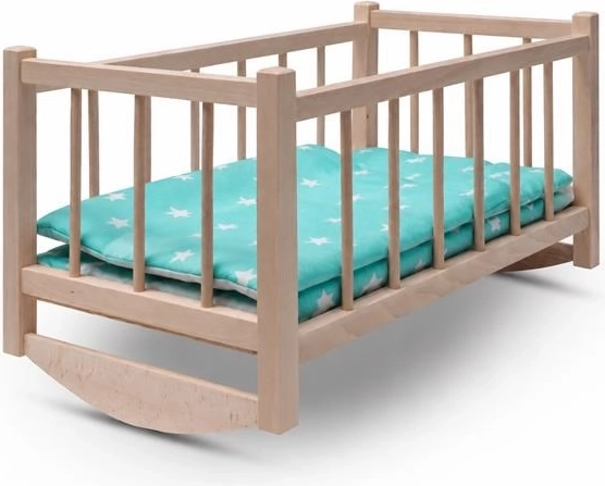 Baby Mix culla/lettino in legno per bambole con biancheria da letto Stars Mint - 1 pezzo