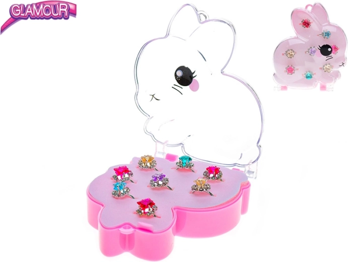 Glamour set di anellini metallici per bambini con pietrine, 8 pz