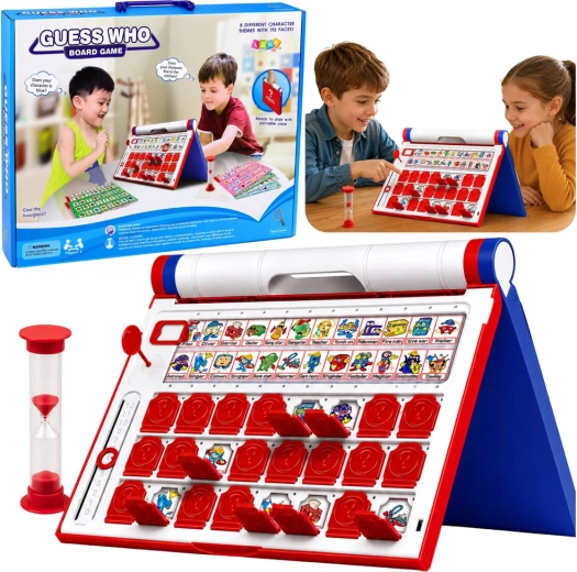 Gioco da tavolo di deduzione Guess Who a tempo con valigetta e clessidra