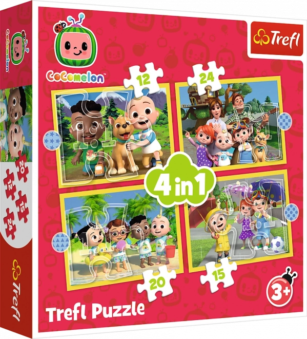 Puzzle 4v1 Cocomelon, Conosci gli eroi Trefl