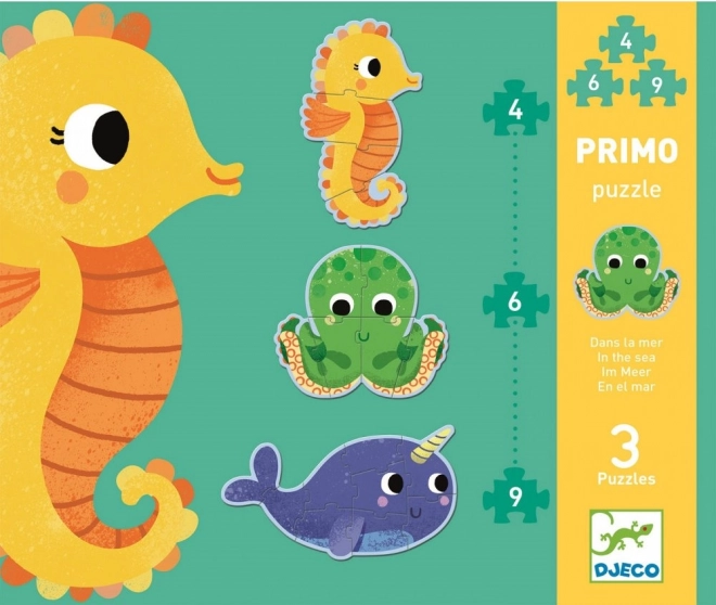 DJECO Puzzle Nel mare 3 in 1 (4, 6, 9 pezzi)