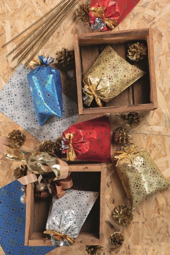 Sacchetto di cellophane 16 × 25 cm con motivo fiocchi di neve, metallico