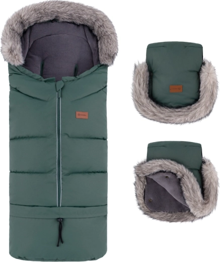 Petite&Mars set invernale: sacco termico Arctic 4in1 e guanti per passeggino Furry kaki