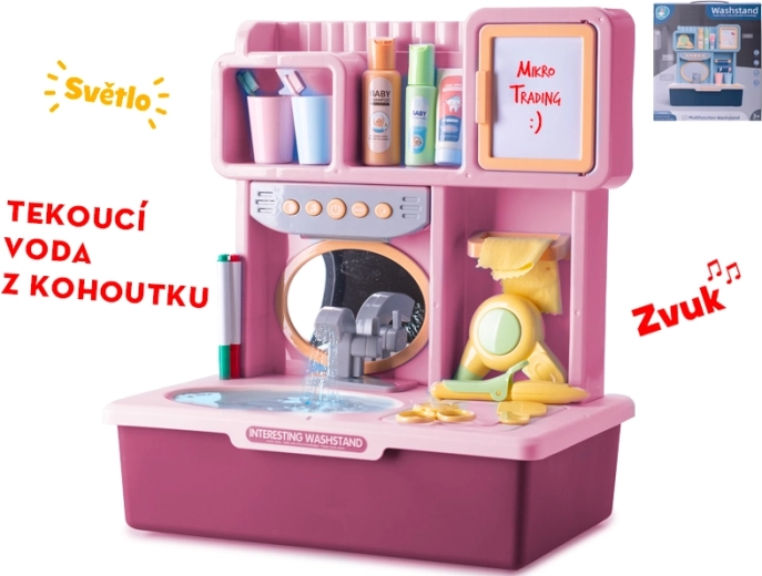 Lavandino interattivo rosa per bambini con luce, suono e acqua corrente