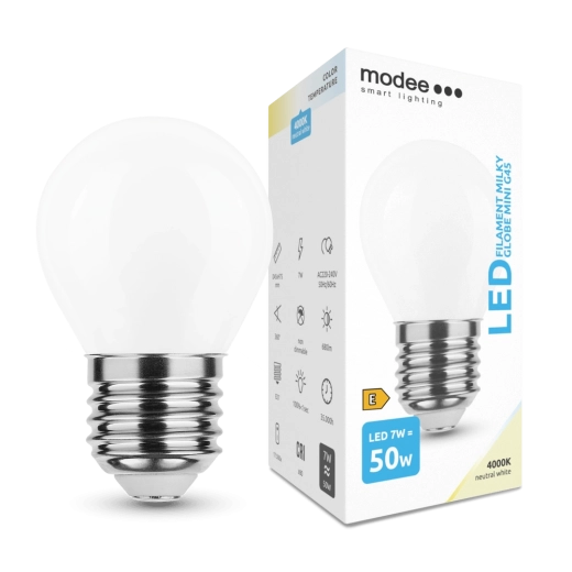 Lampadina a filamento LED Modee Milky Globe Mini E27 7 W bianco neutro
