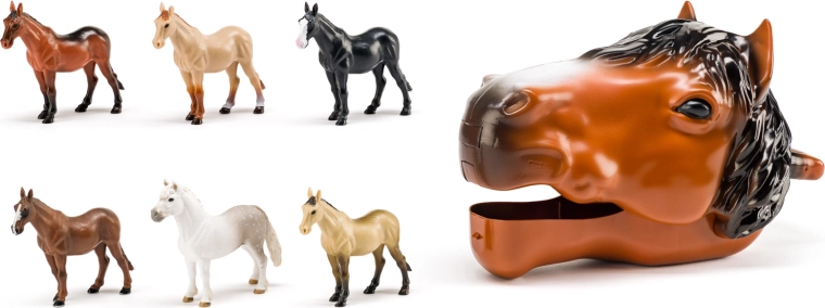 Testa di cavallo con figurine – box portaoggetti e set di 6 cavalli