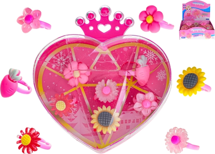 Set di anellini per bambine in scatolina a cuore – 6 pz