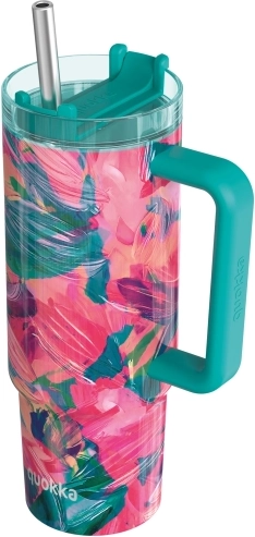 Tazza termica in acciaio inox Quokka Vibe Oil Petals Drop Safe con cannuccia 880 ml