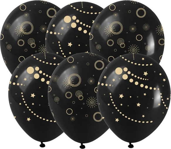 Palloncini in lattice neri con stampa dorata (6 pz)