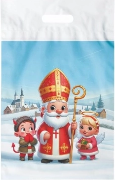 Borsa regalo in plastica con motivo di San Nicola 29×46 cm