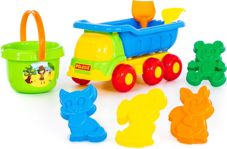 Set da spiaggia con camioncino ribaltabile e secchiello