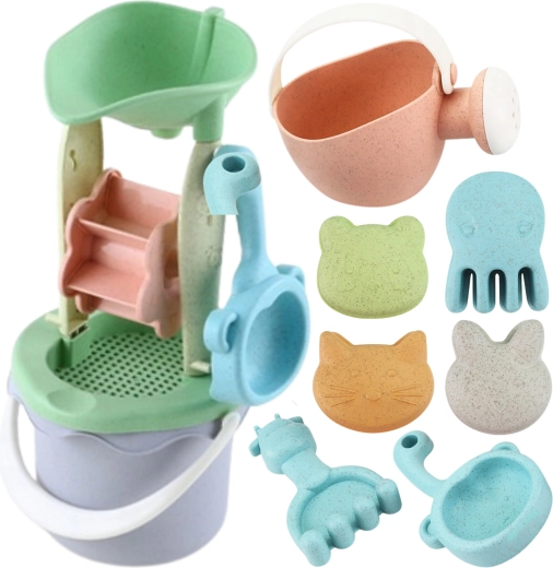 Set Woopie Green per la sabbia con mulino a vento, 9 pezzi, materiale biodegradabile