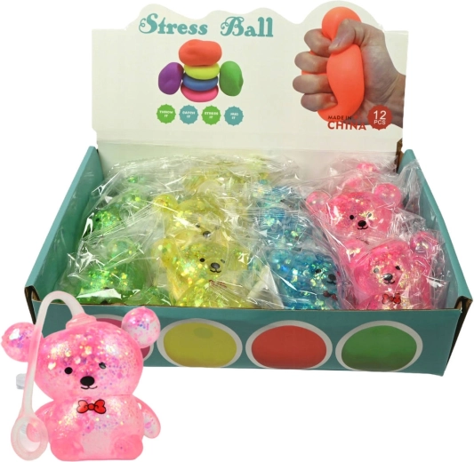 Orsetto gel antistress con brillantini e fiocco - 1 pezzo