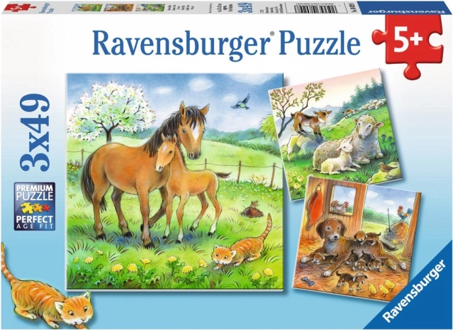 RAVENSBURGER puzzle – Coccole degli animali, 3×49 pezzi