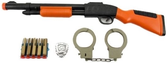 Set da gioco della polizia con fucile, munizioni e manette