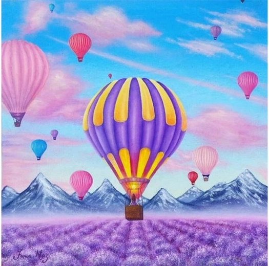 Ricamo con diamanti (diamond painting) – volo in mongolfiera 30 × 30 cm - 1 pezzo