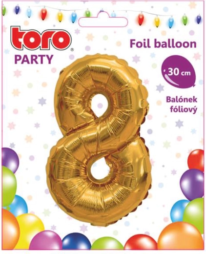 Palloncino in foil a forma di numero 8, 30 cm, oro TORO