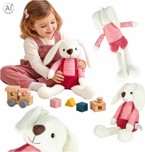 Coniglietto di peluche con pantaloncini rossi 36 cm - 1 pezzo