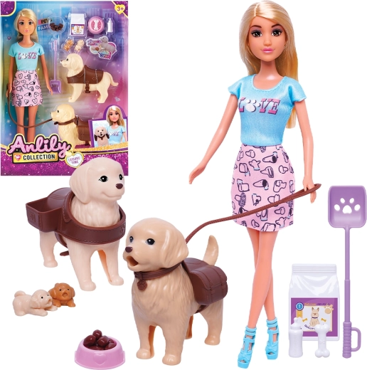 Set bambola con due cagnolini 32 cm