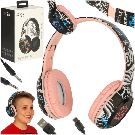 Cuffie wireless Bluetooth over-ear rosa con illuminazione RGB