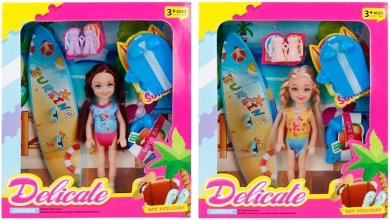 Mini bambola con accessori da spiaggia